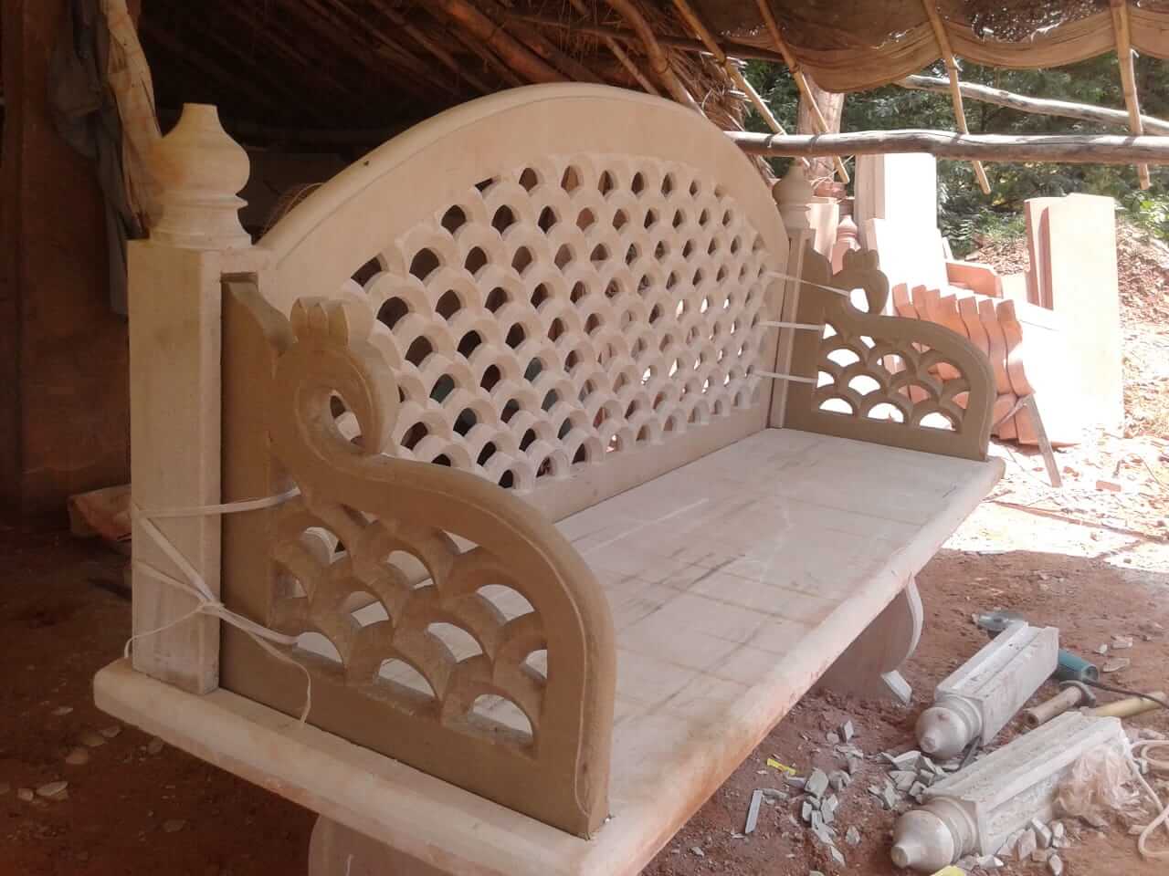 Antique 3 Seater Dholpur Sandstone Garden Bench